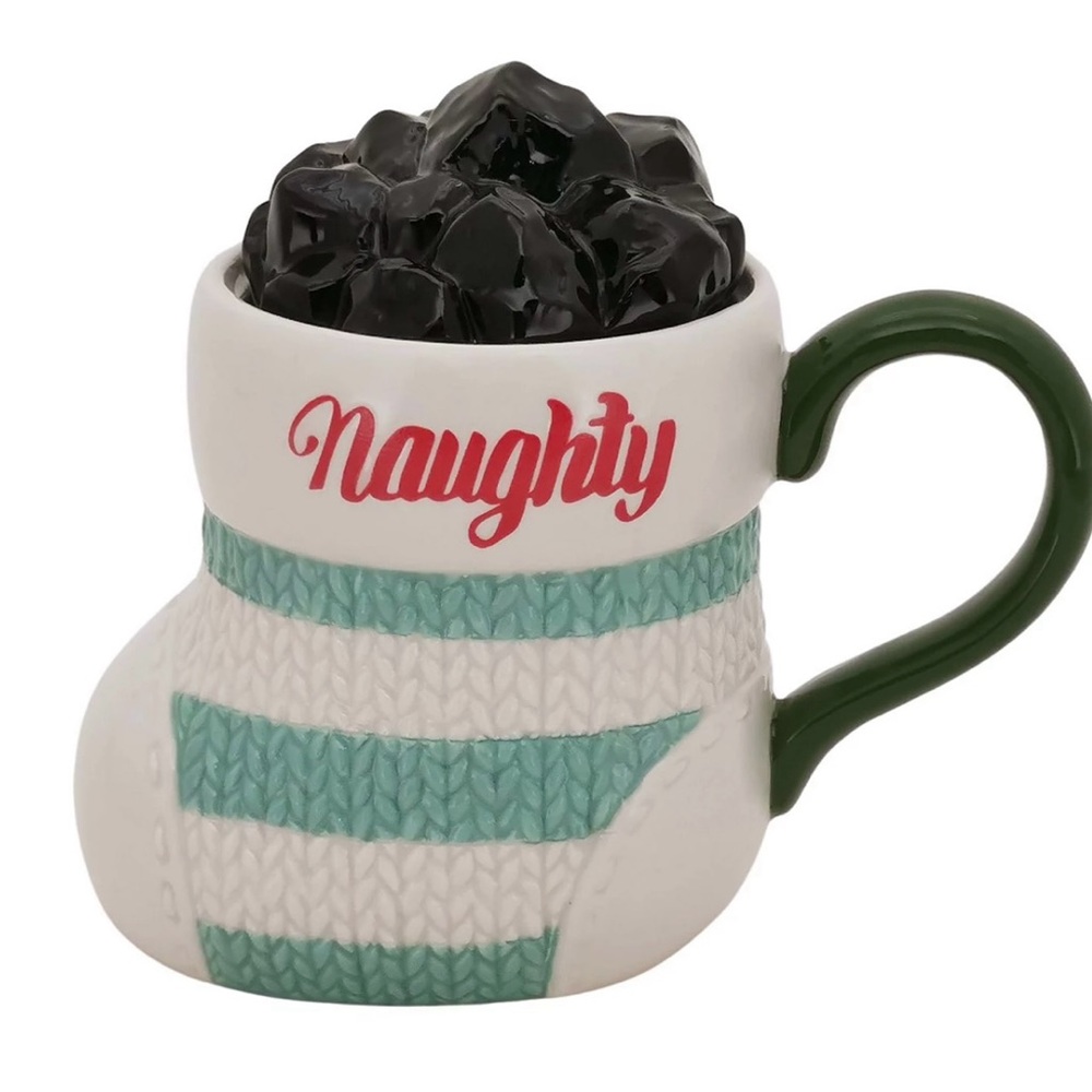 St. Nicholas Square Naughty Stocking Mug - Green and White